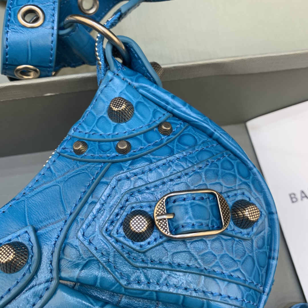 Balenciaga Le Cagole XS Shoulder Bag Crocodile Embossed Blue